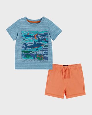 Boy's Graphic Shark-Print T-Shirt And Shorts Set, Size Newborn-18M