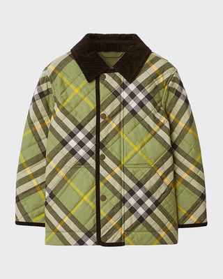Boy's Grayson Check Quilted Jacket, Size 3-14