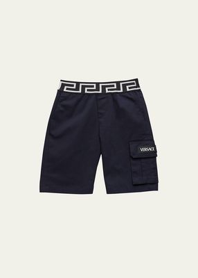 Boy's Greca-Waist Gabardine Cargo Shorts, Size 4-6