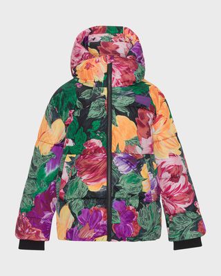 Boy's Halo Floral-Print Ribbed Puffer Jacket, Size 4-6