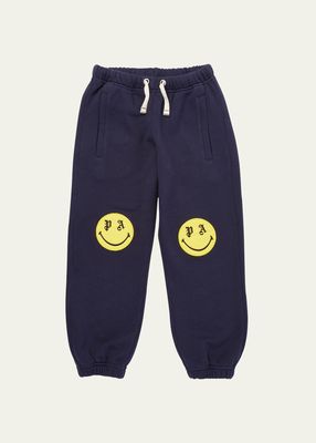 Boy's Happy Face Logo-Print Sweatpants, Size 4-12