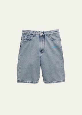 Boy's Helvetica Diagonal Striped Denim Shorts, Size 4-12