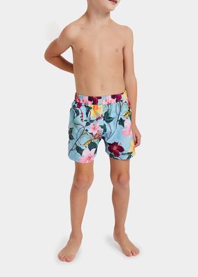 Boy's Hibiscus-Print Swim Trunks, Size 2T-6