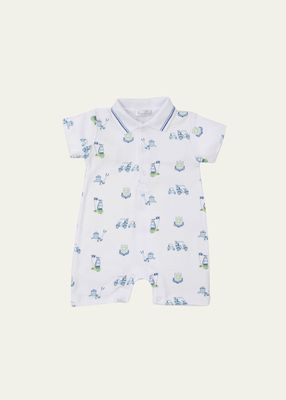 Boy's Hole In One Collared Printed Playsuit, Size Newborn-18M