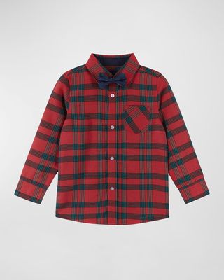 Boy's Holiday Flannel Button Down W/ Bowtie, Size 2-7