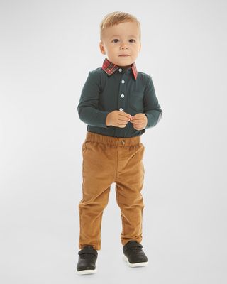 Boy's Holiday Polo Bodysuit & Pants Set, Size Newborn-24M