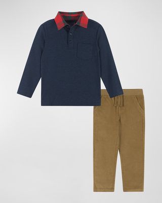 Boy's Holiday Polo Bodysuit W/ Pants Set, Size 2-7