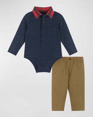 Boy's Holiday Polo Bodysuit W/ Pants Set, Size Newborn-24M