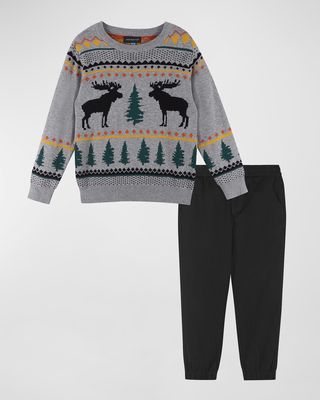 Boy's Holiday Sweater W/ Joggers Set, Size 2-7