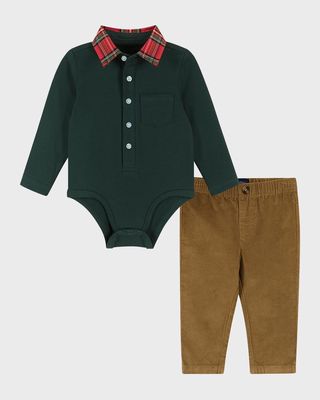 Boy's Hunter Holiday Polo Bodysuit & Pants Set, Size Newborn-24M