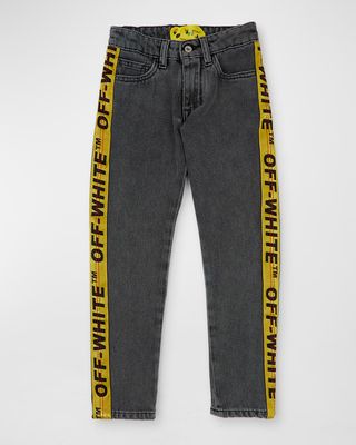 Boy's Industrial Logo Band Denim Pants, Size 4-12