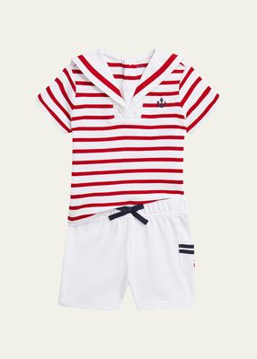 Boy's Interlock Sailor Top, Cardigan and Shorts Set, Size 3M-24 M
