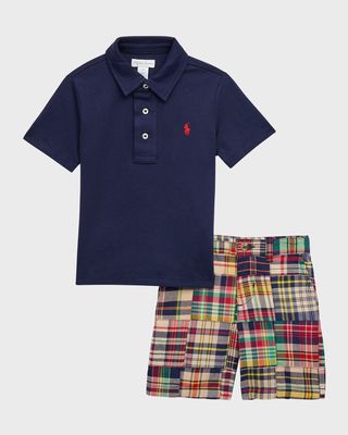 Boy's Jersey Polo Shirt and Patchwork Shorts Set, Size 3M-18M