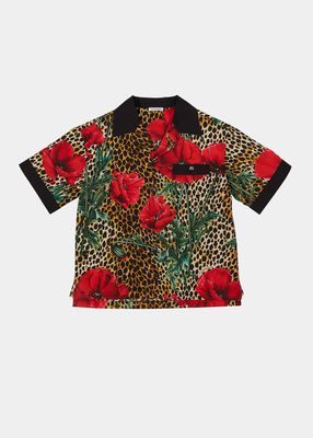 Boy's Leopard & Rose-Print Button Down Shirt, Size 8-12