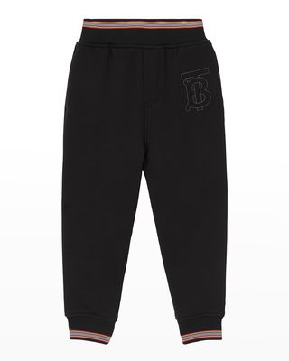 Boy's Lester Embroidered Monogram Joggers, Size 3-14