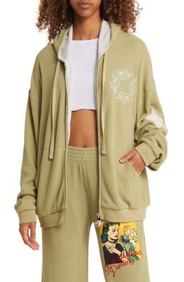 BOYS LIE Don't Say It Darling Thermal Zip Graphic Hoodie in Olive