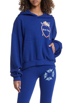 BOYS LIE Head over Heels Crop French Terry Graphic Hoodie in Blue