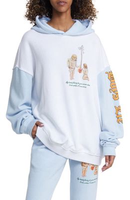 BOYS LIE Kindling Oversize Colorblock Thermal Graphic Hoodie in Baby Blue