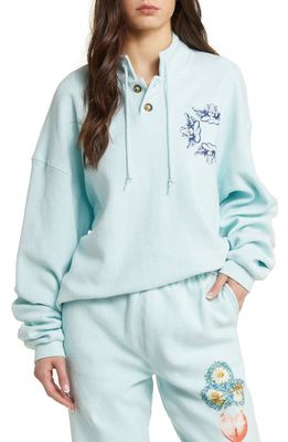 BOYS LIE Locked In Embroidered Cotton Interlock Henley Pullover in Teal