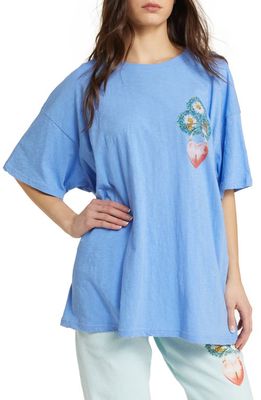BOYS LIE Locked In Rhinestone Oversize Cotton Slub Jersey Graphic T-Shirt in Blue