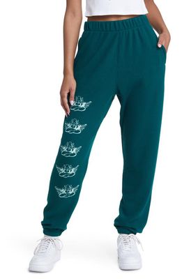 BOYS LIE Rising Angels Embroidered Thermal Graphic Sweatpants in Green