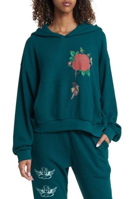 BOYS LIE Rising Angels Oversize Crop Thermal Graphic Hoodie in Green