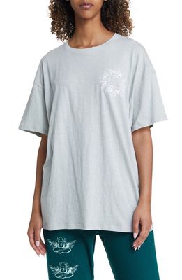 BOYS LIE Rising Angels Rhinestone Oversize Cotton Slub Jersey Graphic T-Shirt in Sage Green