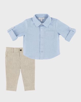 Boy's Linen Shirt and Pants Set, Size 3M-24M