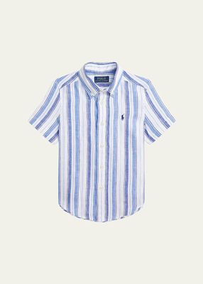 Boy's Linen Striped Polo Shirt, Size 2-7