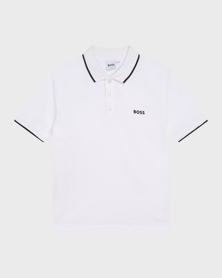 Boy's Logo Cotton Knit Short-Sleeve Polo Shirt, Size 4-16