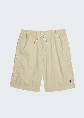 Boy's Logo Embroidered Drawstring Twill Shorts, Size 8-10