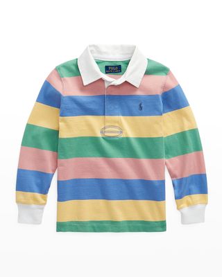 Boy's Logo Embroidered Striped Rugby Shirt, Size 2-4