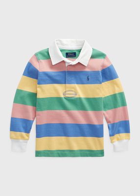 Boy's Logo Embroidered Striped Rugby Shirt, Size 5-7