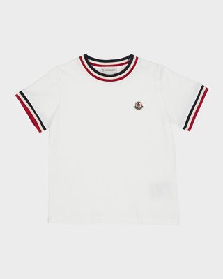 Boy's Logo Patch Striped Trim T-Shirt, Size 4-6