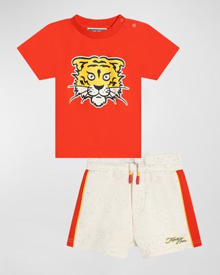 Boy's Logo Printed T-Shirt and Shorts Set, Size 12M-3T