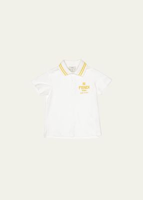 Boy's Logo Text Short-Sleeve Polo Shirt, Size 8-14