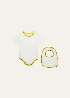 Boy's Logo Trim Bodysuit And Bib Set, Size 3M-24M