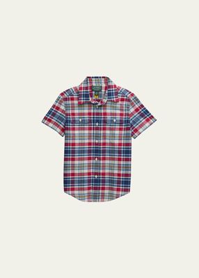 Boy's Madras Plaid-Print Shirt, Size 4-7