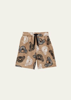 Boy's Malcolm Bears-Print Swim Trunks, Size 4-14