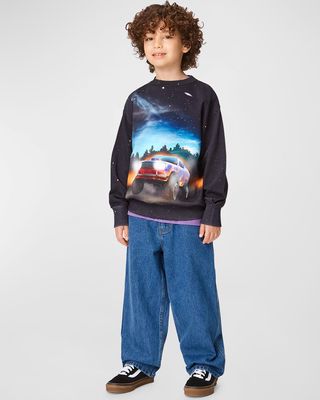 Boy's Mattis Truck-Print Sweatshirt, Size 8-10