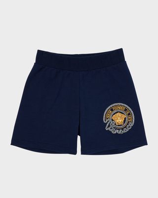 Boy's Medusa Marine Embroidered Cotton Sweat Shorts, Size 12M-3