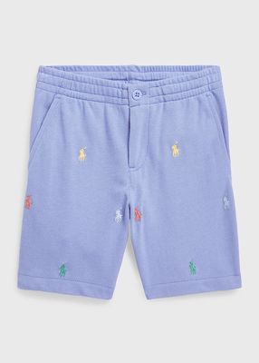 Boy's Mesh Colorful Pony Embroidered Shorts, Size 2-4