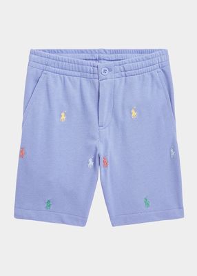 Boy's Mesh Colorful Pony Embroidered Shorts, Size 5-7