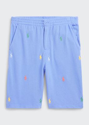 Boy's Mesh Colorful Pony Embroidered Shorts, Size S-L