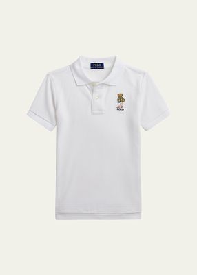 Boy's Mesh Polo Shirt Embroidered W/ Polo Bear, Size 2-7