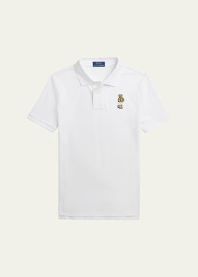 Boy's Mesh Polo Shirt Embroidered W/ Polo Bear, Size S-XL