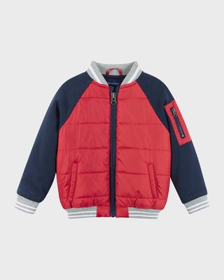Boy's Mixed Media Quilted Bomber Jacket, Size 2-7