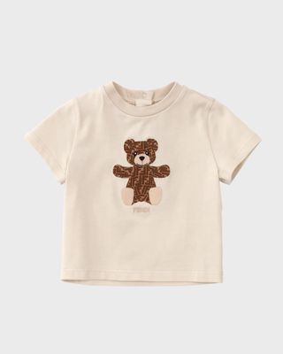 Boy's Monogram Print Teddy Embroidered Logo-Print T-Shirt, Size 12M-18M
