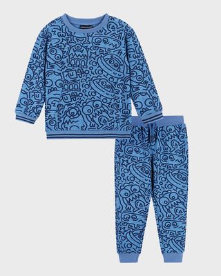 Boy's Monster Crewneck Sweat Set, Size 2T-8