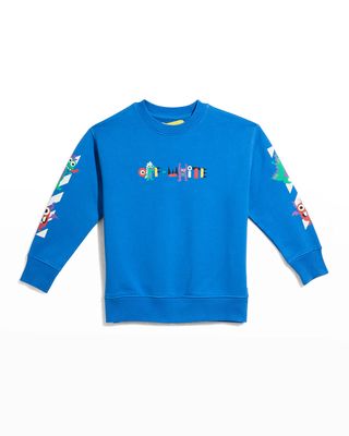 Boy's Monster Logo Crewneck Sweater, Size 4-10